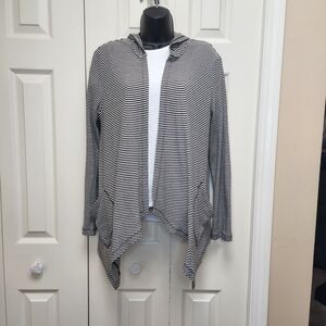 [M-L] Philosophy Striped Open Cardigan Size Medium-Large Black & White with Hood